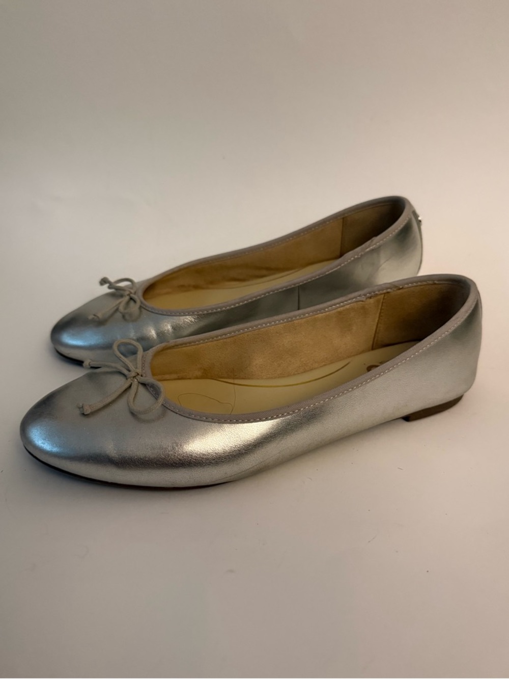 Sam Edelman Metallic Silver Ballet Flats with Bow Accent